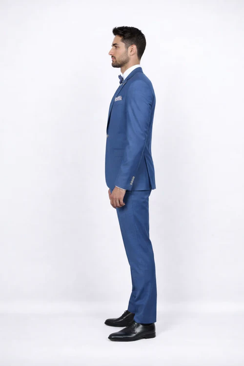 Blue Slim Fit Mens Suit by Rossiman Rossi Skinny Style with 1-Button Jacket