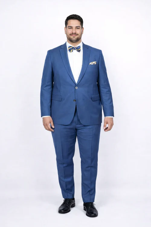Blue Slim Fit Mens Suit by Rossiman Rossi Skinny Style with 1-Button Jacket