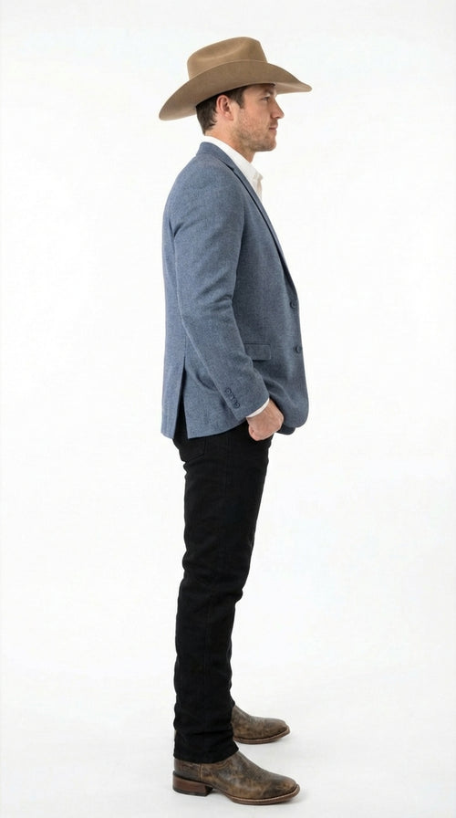 Mens Blue Textured Cowboy Blazer Western Style Sport Coat for Ranch Wedding, Business and Country Events