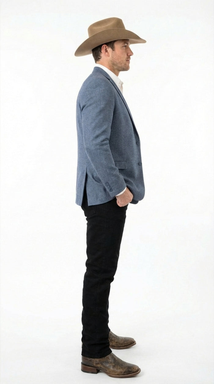 Mens Blue Textured Cowboy Blazer Western Style Sport Coat for Ranch Wedding, Business and Country Events