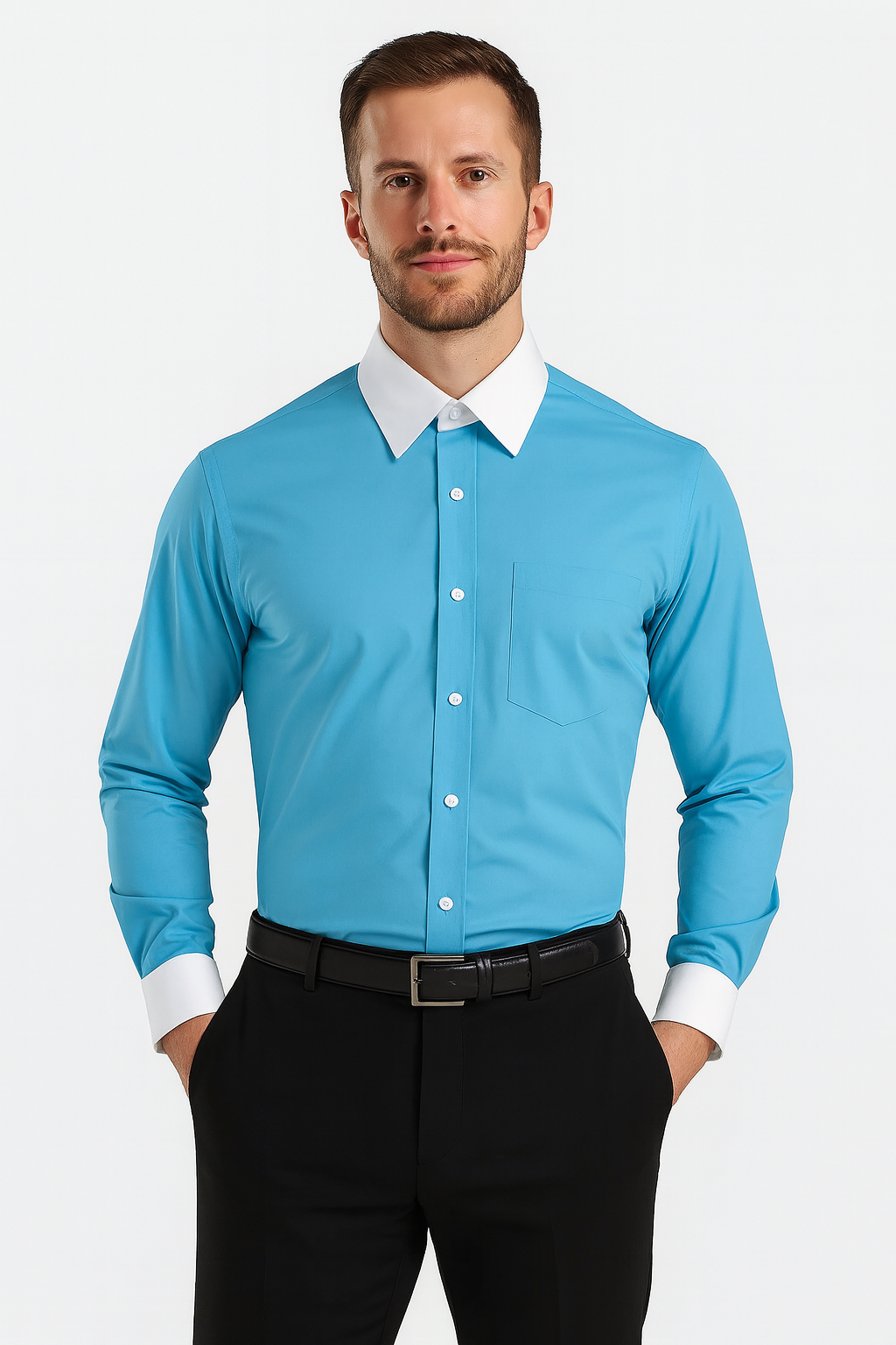 Classic Stylish Fashionable -White Collar Two Toned Contrast white collars Multi-color Men's Dress Shirt