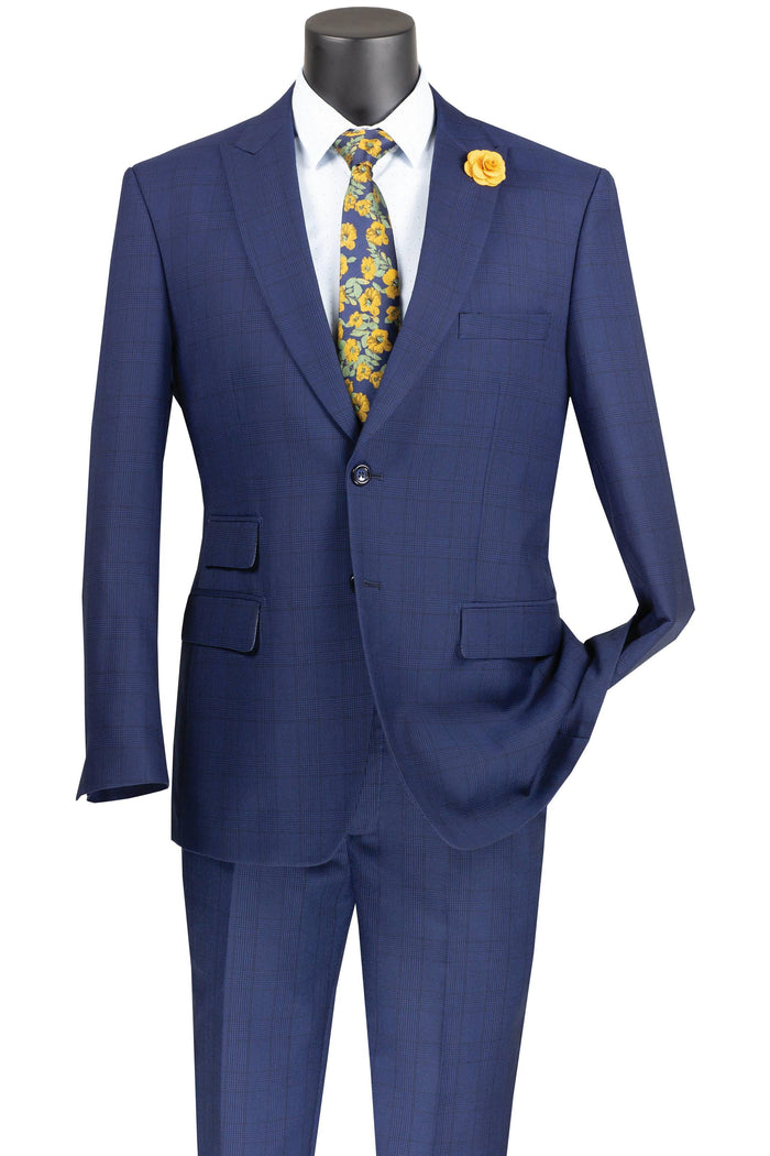 Modern Fit - Blue Windowpane 2 Piece Modern Fit Suit