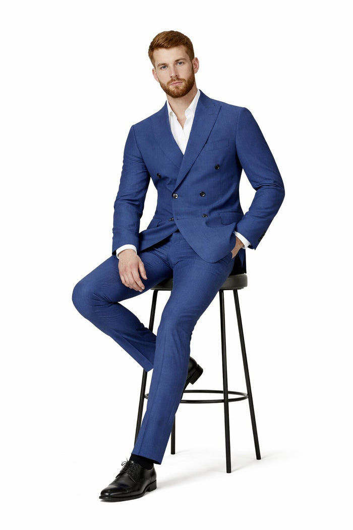 Mens Blue Wool Tiglio Double Breasted Suit Classic Peak Lapel Suit