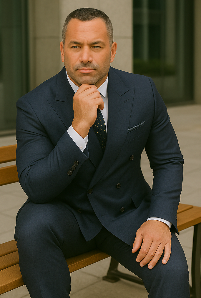 Wool Suit - Italian Made Business Suit by Statement Men's 2 Piece 100% Wool Double Breasted Suit - Micro Windowpane - 38R