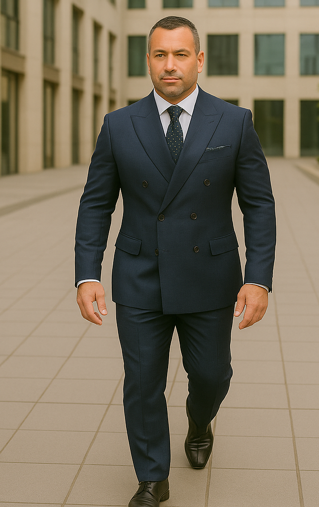 Wool Suit - Italian Made Business Suit by Statement Men's 2 Piece 100% Wool Double Breasted Suit - Micro Windowpane - 38R