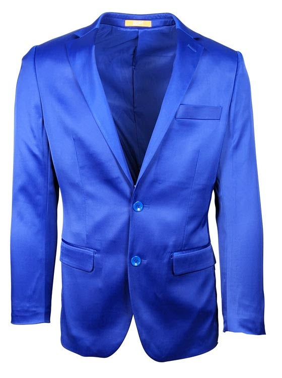Men’s Slim Fit Blue Satin Blazer – Elegant Two-Button Formal Suit Jacket for Weddings, in blue Color - 34 Short