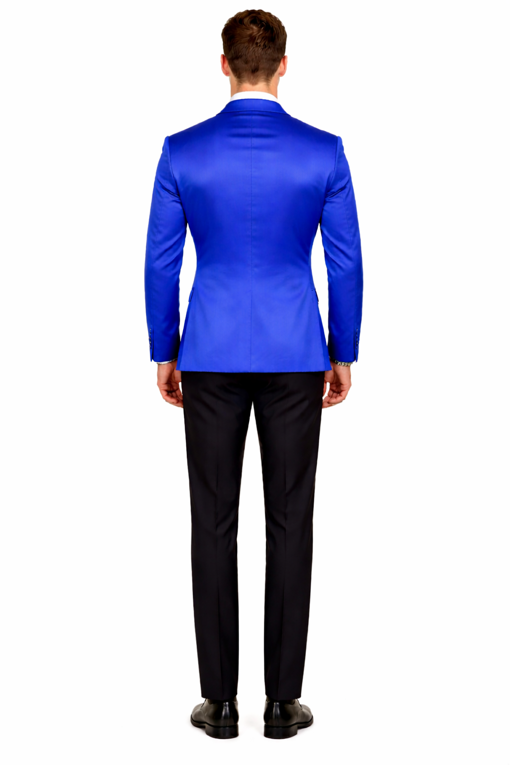 Men’s Slim Fit Blue Satin Blazer – Elegant Two-Button Formal Suit Jacket for Weddings, in blue Color - 34 Short