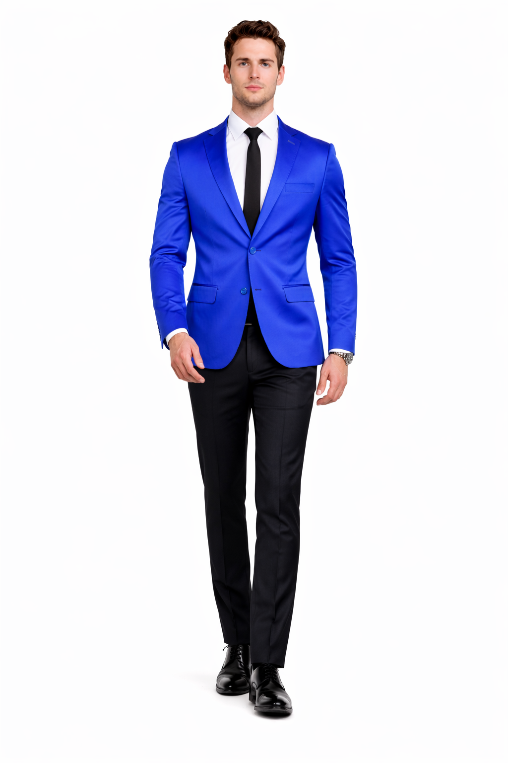 Men’s Slim Fit Blue Satin Blazer – Elegant Two-Button Formal Suit Jacket for Weddings, in blue Color - 34 Short