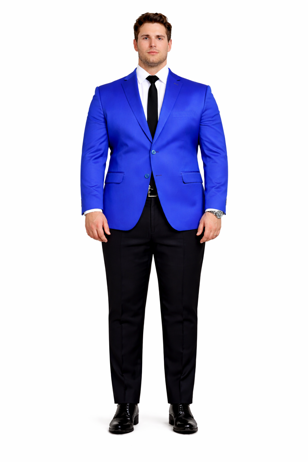 Men’s Slim Fit Blue Satin Blazer – Elegant Two-Button Formal Suit Jacket for Weddings, in blue Color - 34 Short