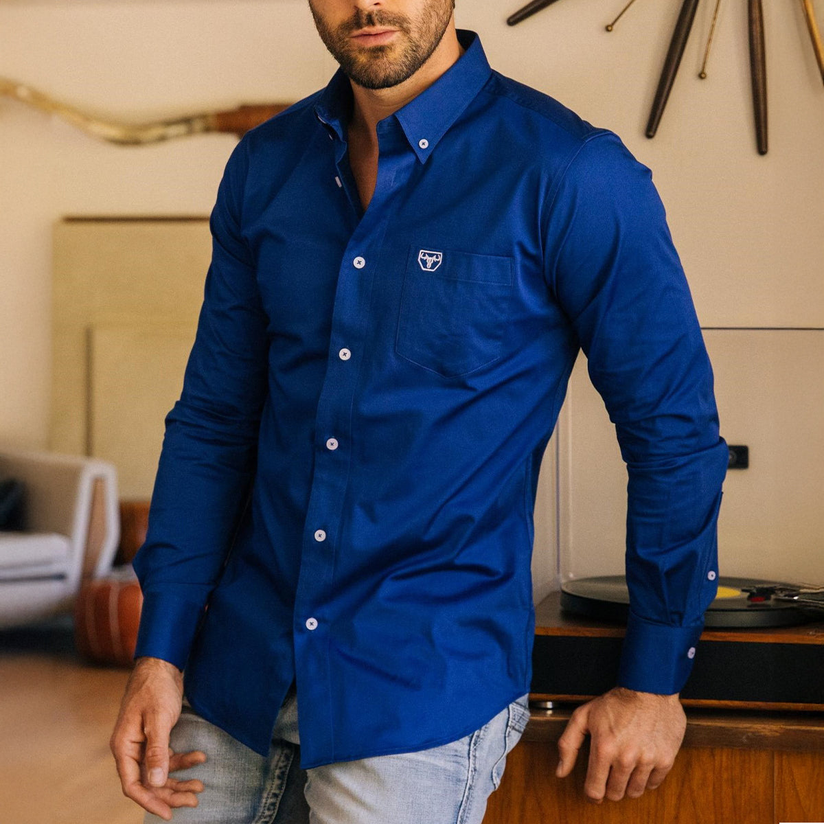 Mens Platini Single Pocket Modern Fit Shirts - Blue