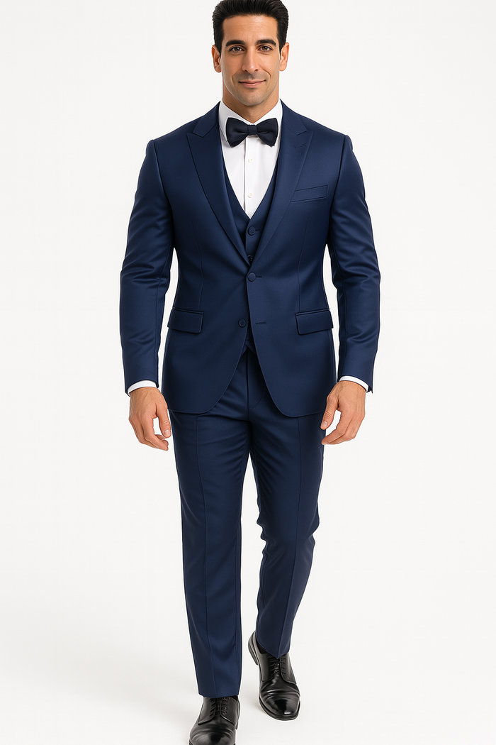 Blue Satin Tuxedo Four Piece Set - Wedding - Prom