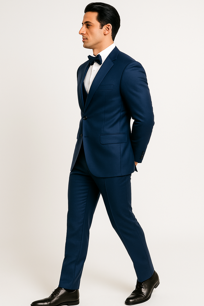 Blue Satin Tuxedo Four Piece Set - Wedding - Prom