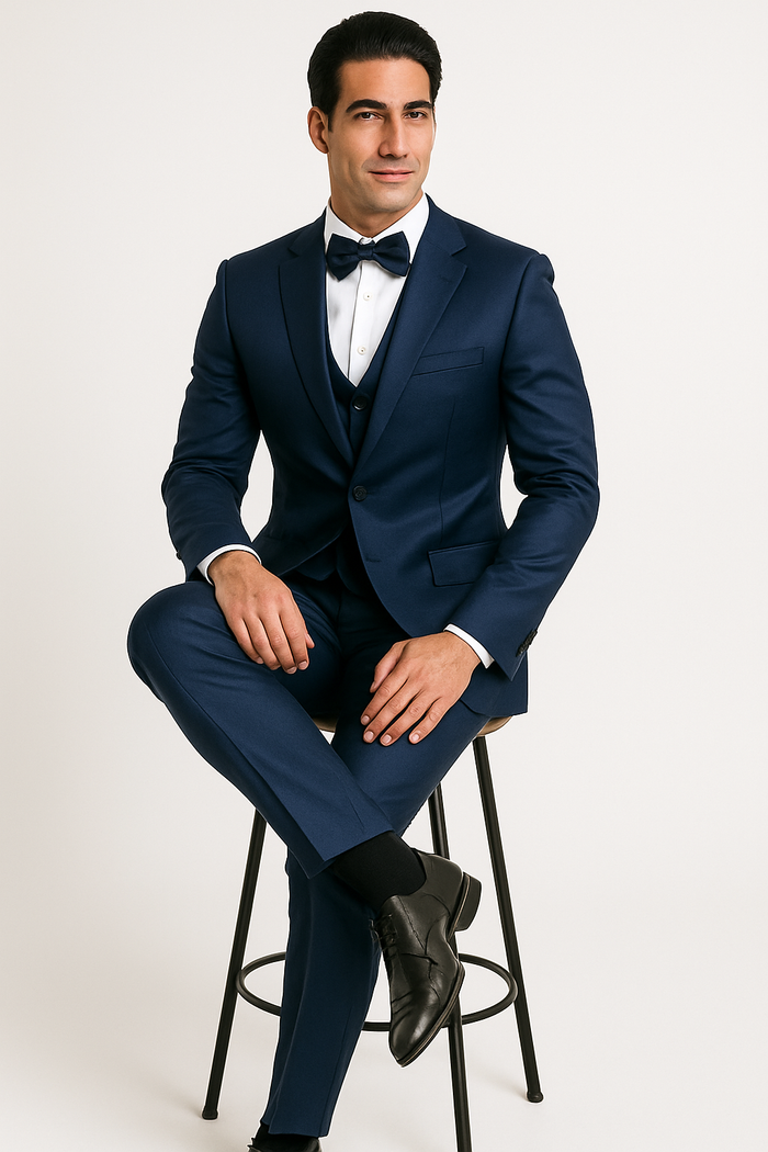 Blue Satin Tuxedo Four Piece Set - Wedding - Prom