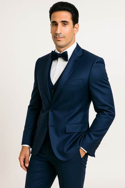 Blue Satin Tuxedo Four Piece Set - Wedding - Prom