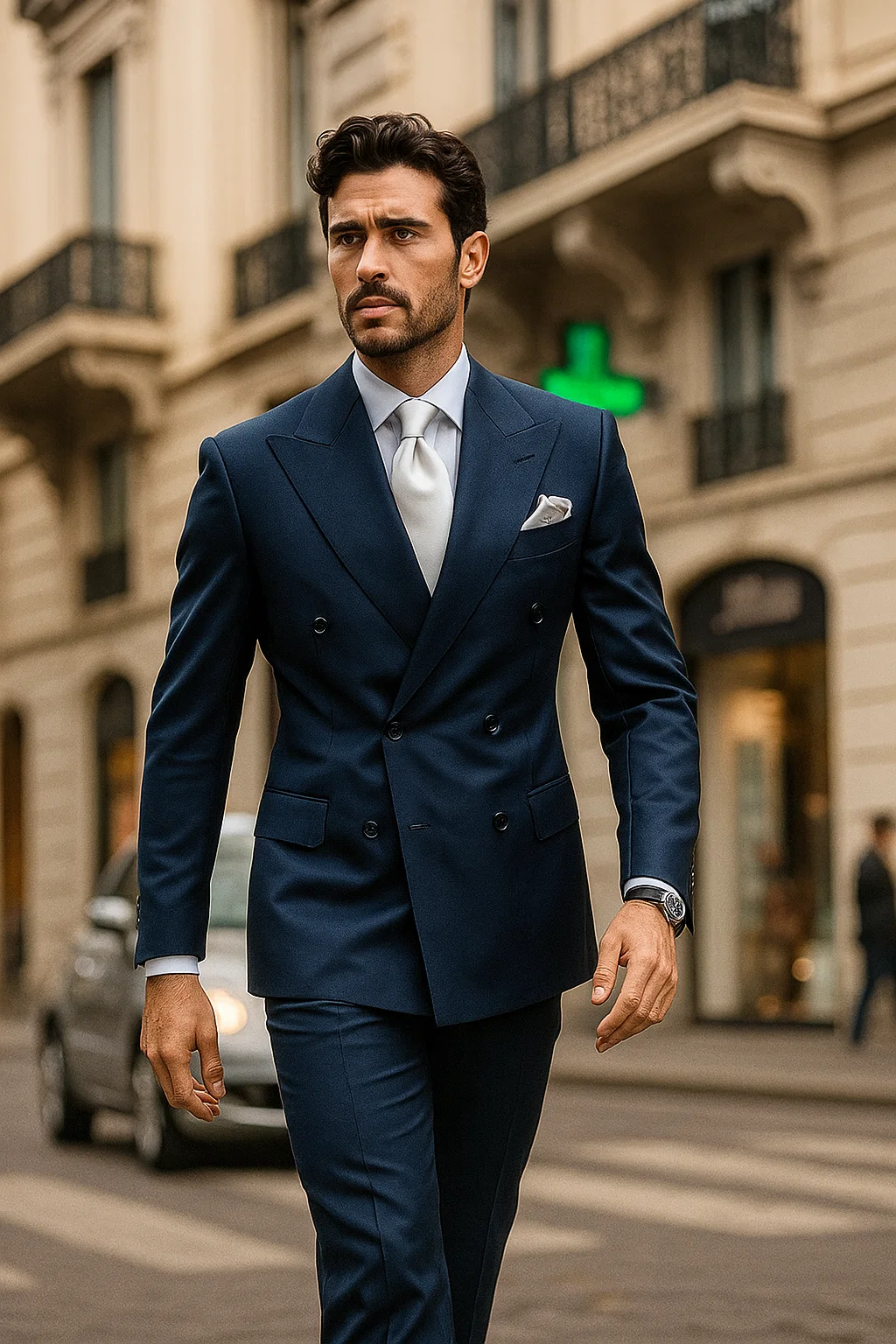 Suits With Baggy Pleated Pants - Wide Leg Pants 100% Wool - Classic Fit in Navy Color by Rossiman - 38 Regular