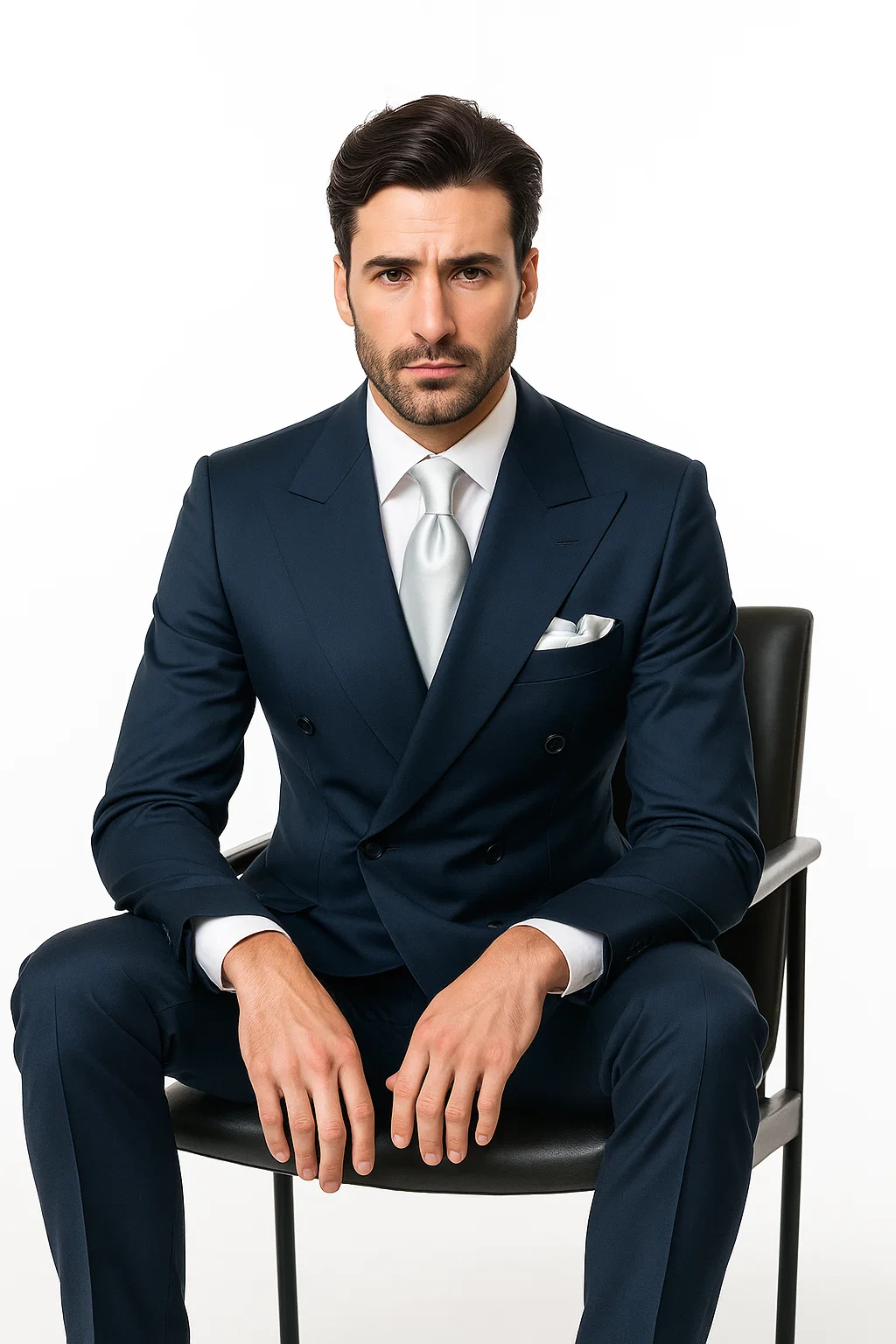 Suits With Baggy Pleated Pants - Wide Leg Pants 100% Wool - Classic Fit in Navy Color by Rossiman - 38 Regular