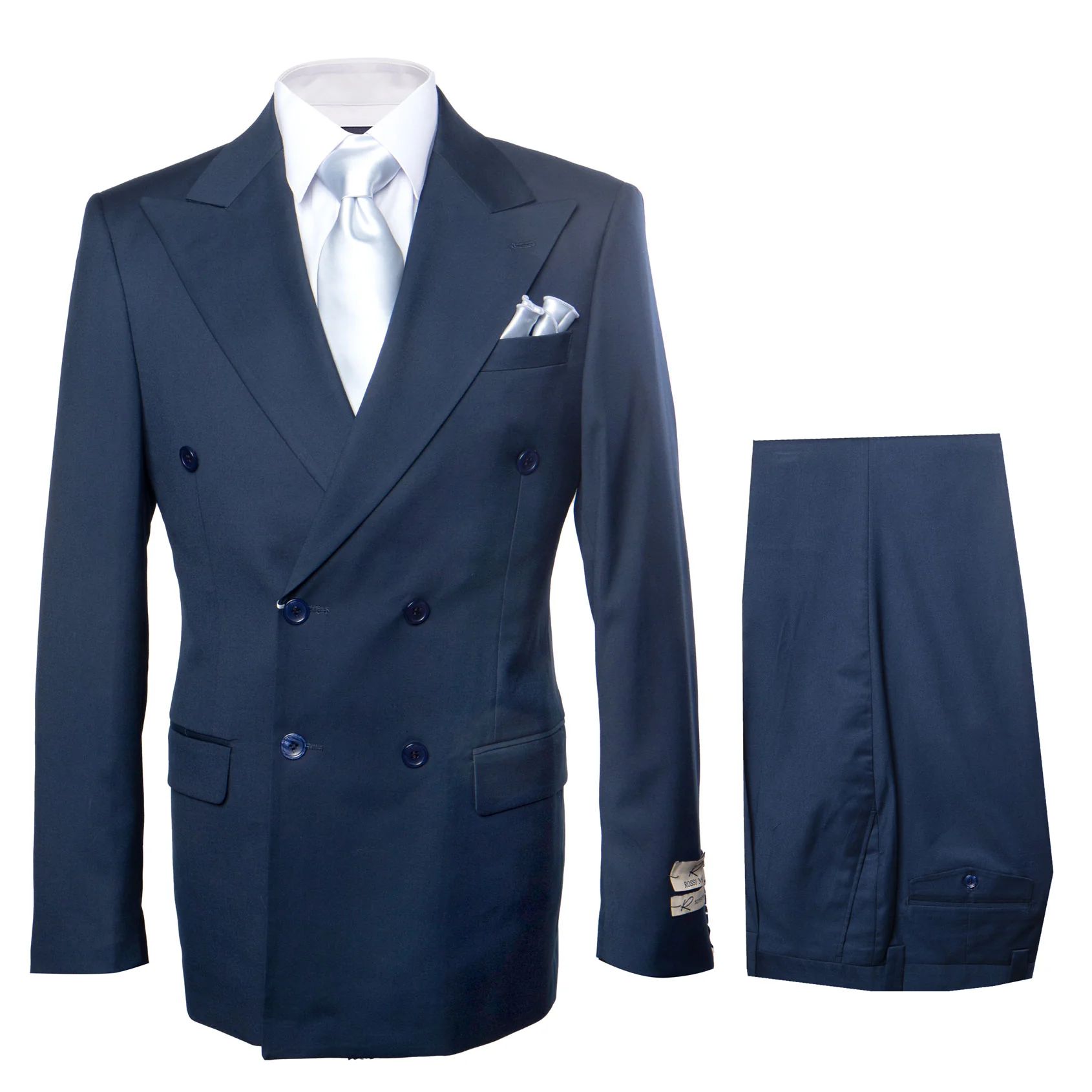 Suits With Baggy Pleated Pants - Wide Leg Pants 100% Wool - Classic Fit in Navy Color by Rossiman - 38 Regular