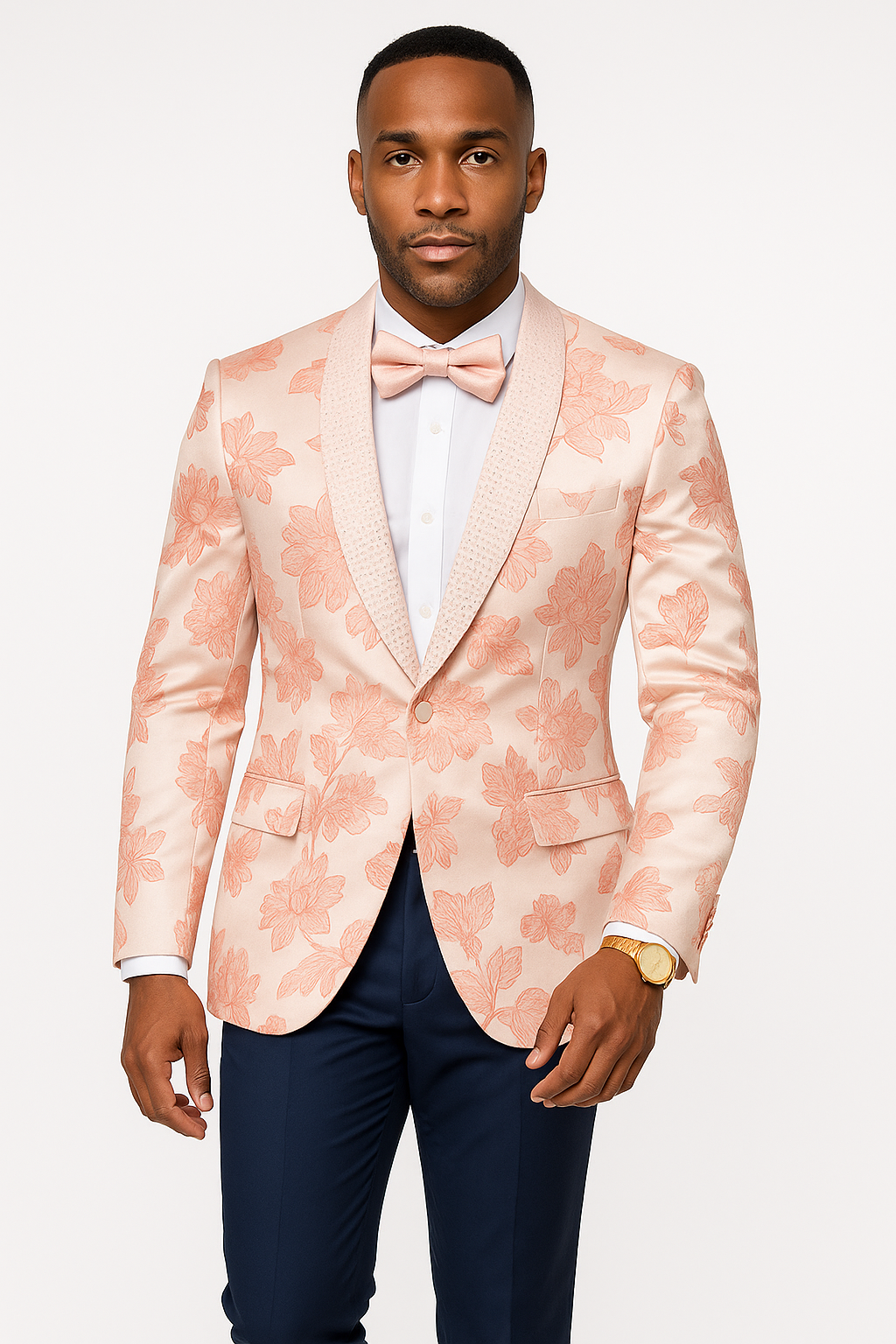 Mens Paisley Jeweled Shawl Prom 2026 Tuxedo in Blush Pink - 38 Short Jacket+32 Waist Adjustable 28to34)(Height: 5’4”to5’7”)(Neck 15-16.5)S-M)