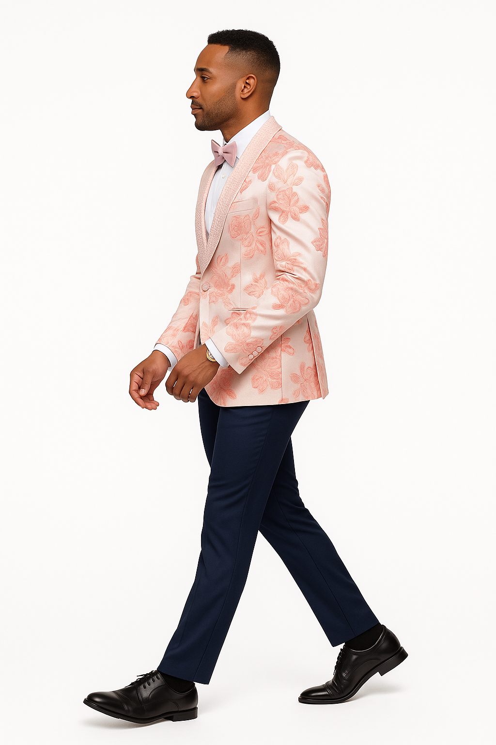 Mens Paisley Jeweled Shawl Prom 2026 Tuxedo in Blush Pink