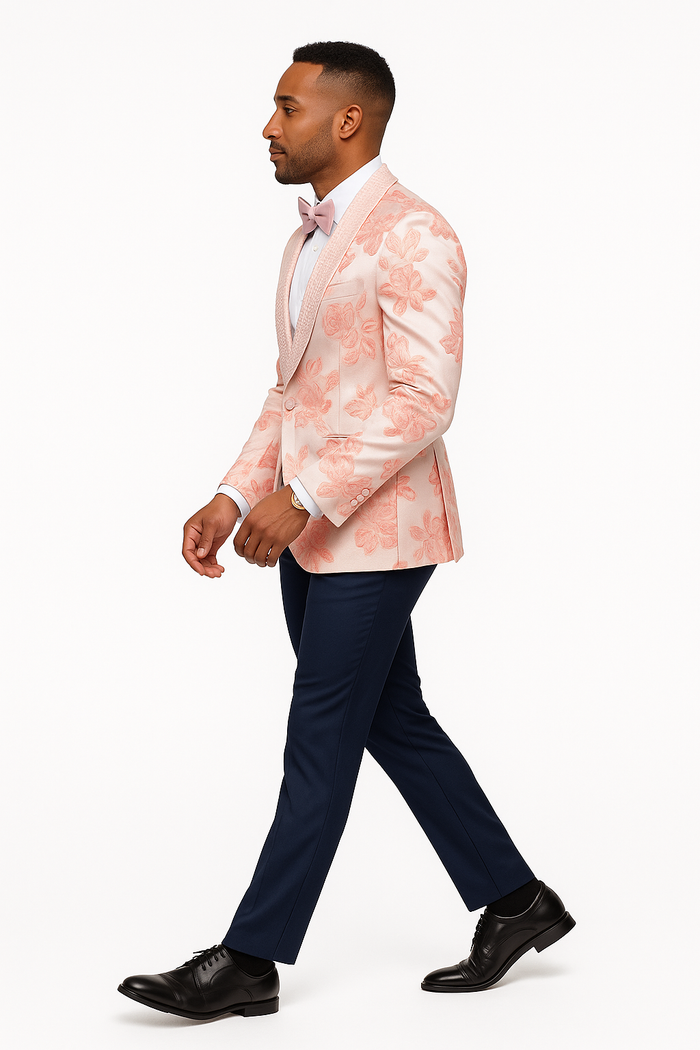 Mens Paisley Jeweled Shawl Prom 2026 Tuxedo in Blush Pink