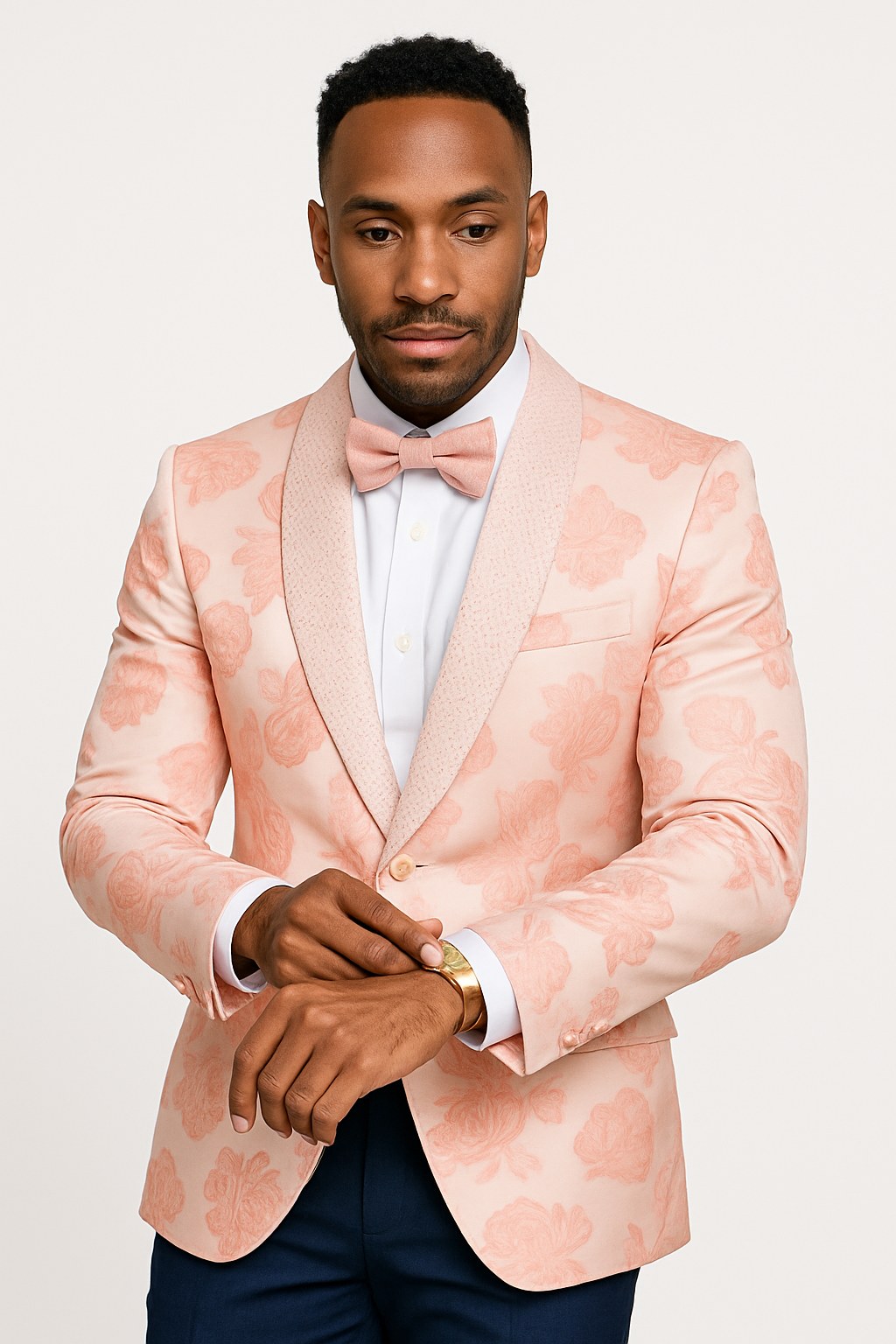 Mens Paisley Jeweled Shawl Prom 2026 Tuxedo in Blush Pink - 38 Short Jacket+32 Waist Adjustable 28to34)(Height: 5’4”to5’7”)(Neck 15-16.5)S-M)
