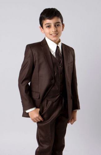 Azurro Boys' 5-Piece Vested Suit in Solid Colors with Shirt and Tie
