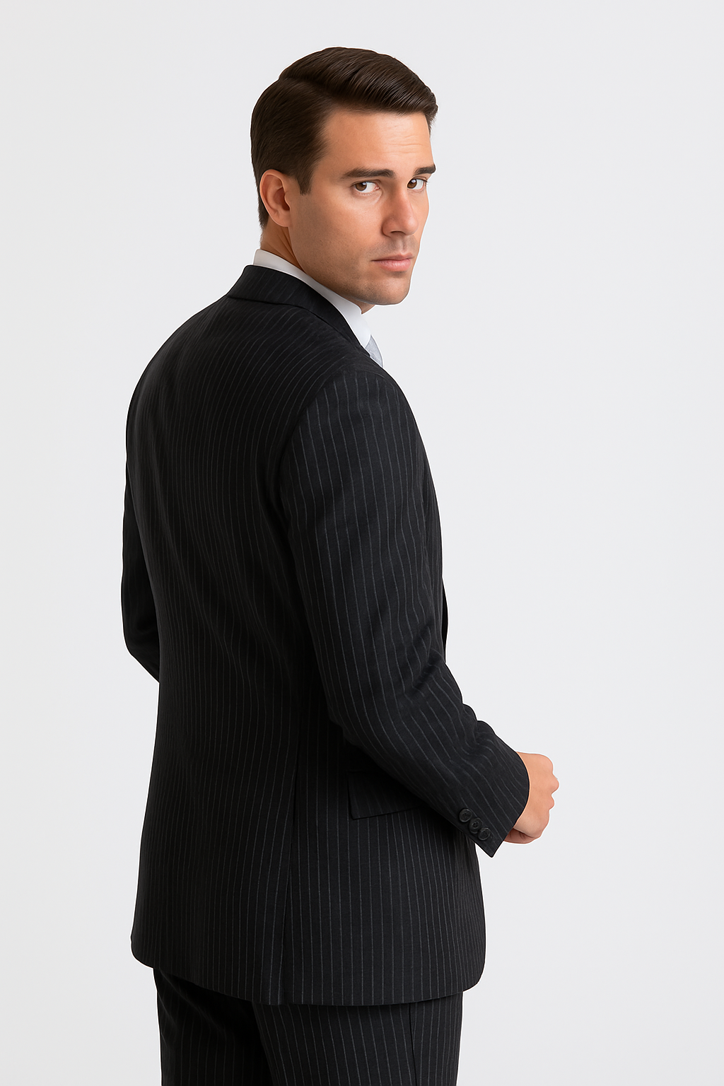 "Bold Pinstripe Gangster Suit - Men's 2-Button Vested in Black" - 38 Long