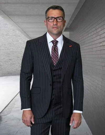 Statement Men's 100% Wool Pinstripe 3 Piece Suit - Notch Lapel