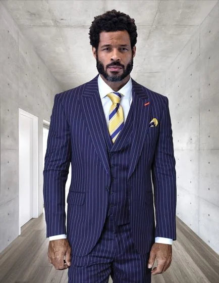 Statement Men's 100% Wool Pinstripe 3 Piece Suit - Notch Lapel