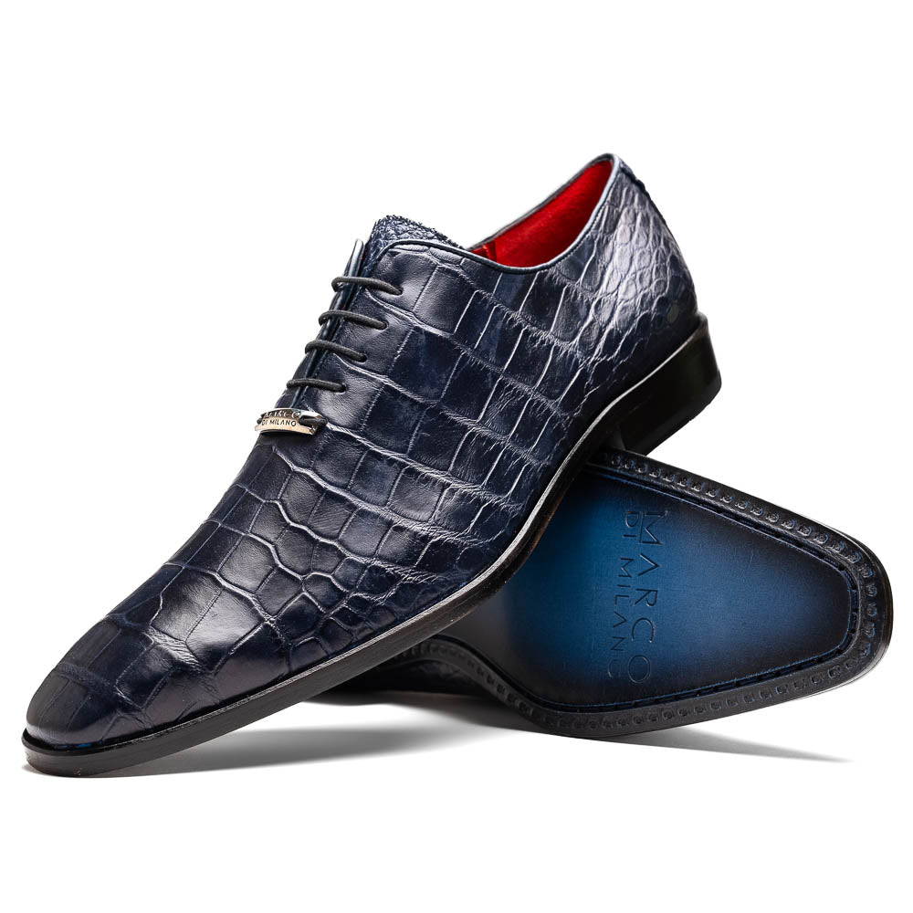 Marco Di Milano Bono Navy Alligator Wholecut Oxfords - 8