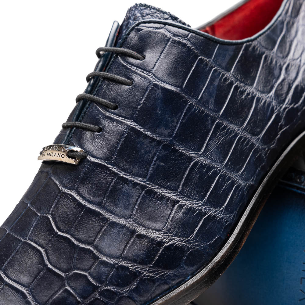 Marco Di Milano Bono Navy Alligator Wholecut Oxfords - 8