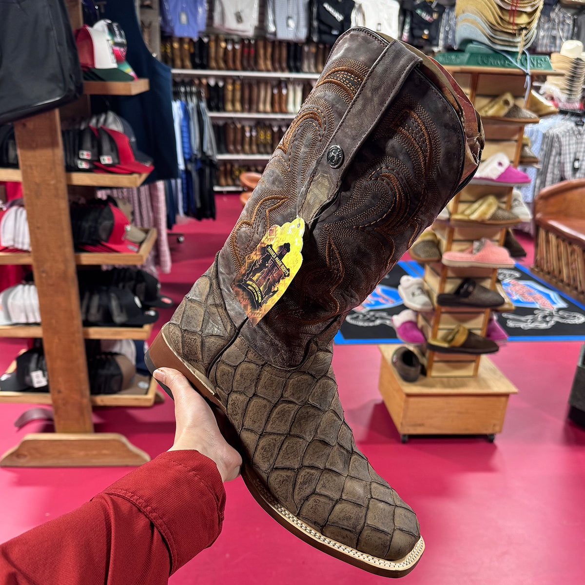 Printed Pirarucu Boots - Brown