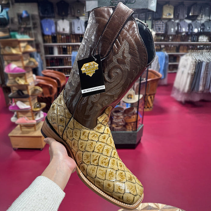Pirarucu fish print square toe boot