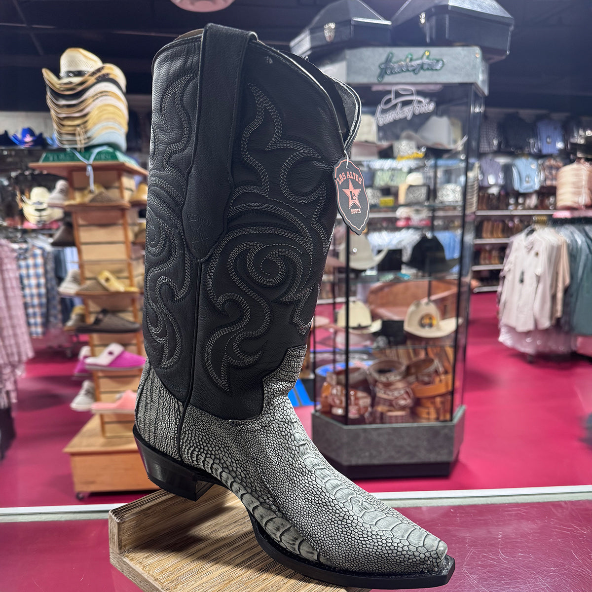 Rustic Black Ostrich Leg Boots - EE