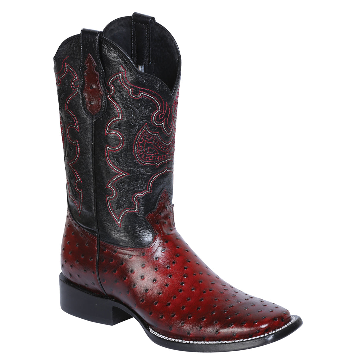 Black Cherry Ostrich Print Square Toe Western Boot - Black Cherry
