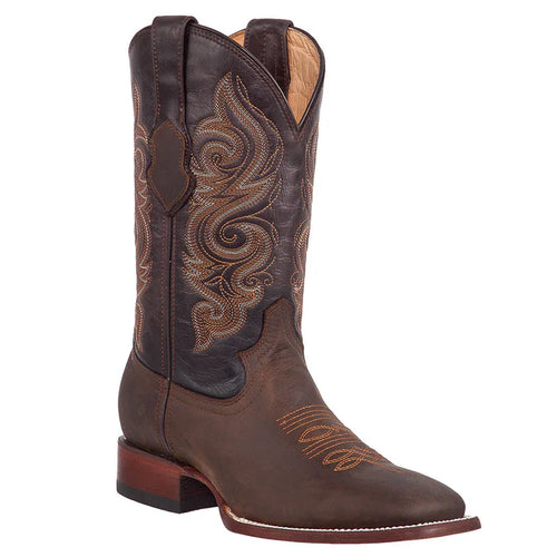 Men's Wide Leather Square Toe Boots Chocolate