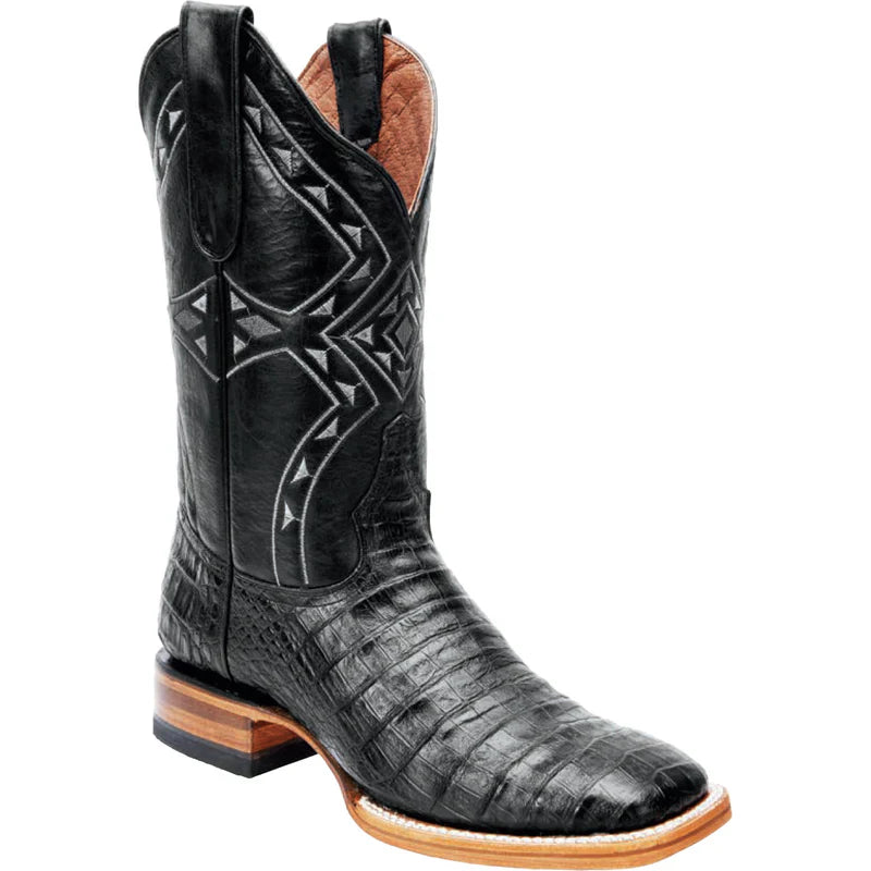Mens White Diamond Boot Black Croc Print Boots Square Toe - 6