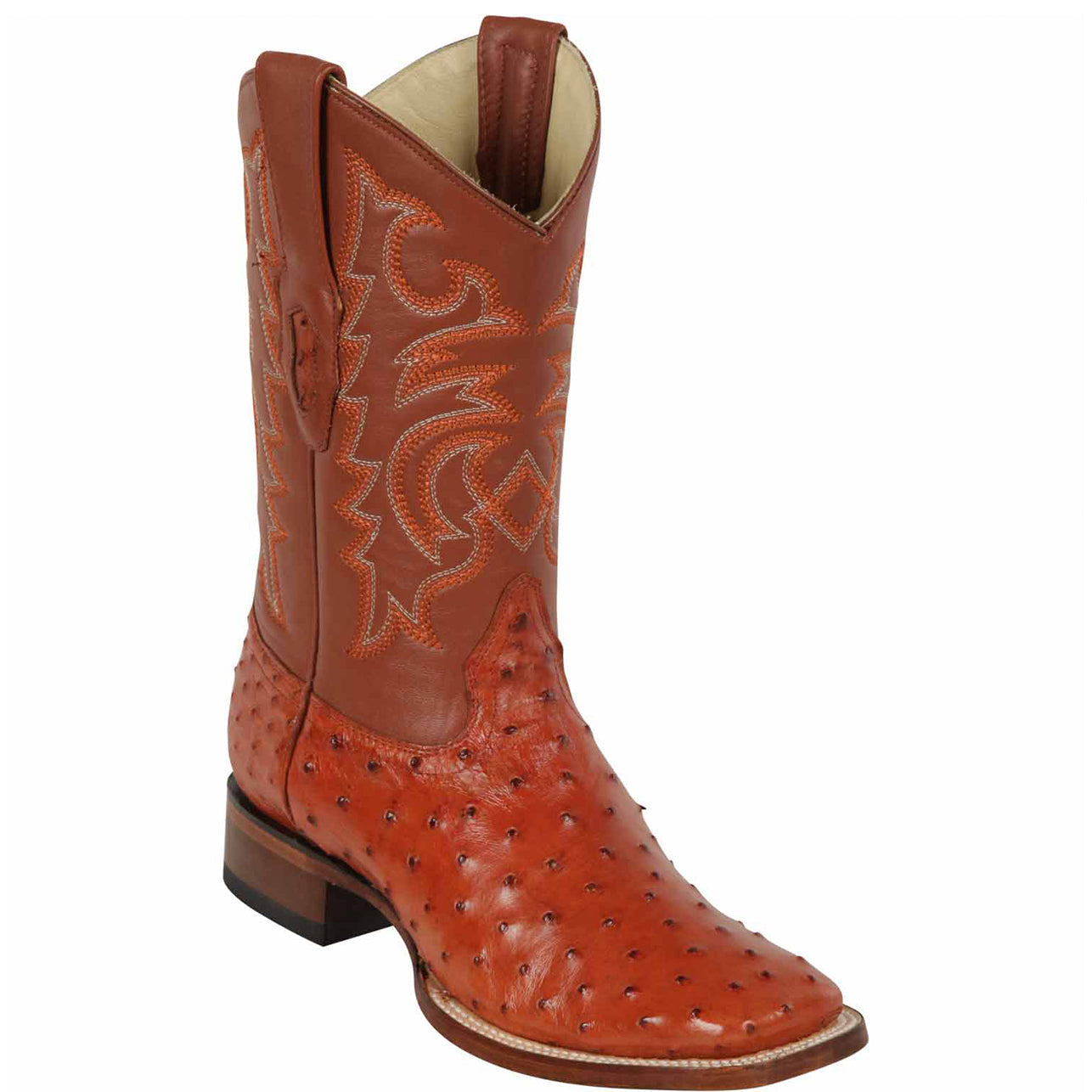 Cognac Ostrich Square Toe Boots - EE