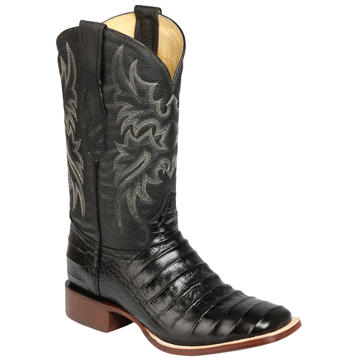 Black Cowboy Boots Caiman Print - Black