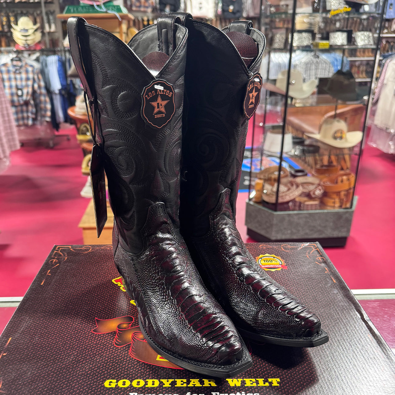 Black Cherry Ostrich Leg Cowboy Boots - EE