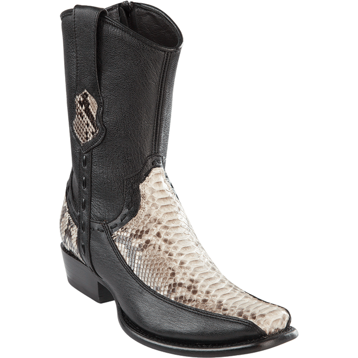 Men's Python Print Leather Square Toe Boots - Natural - 6