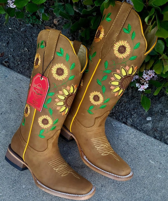 Botas Vaqueras de Cuero con Girasoles para Mujer en Horma Rodeo - 6