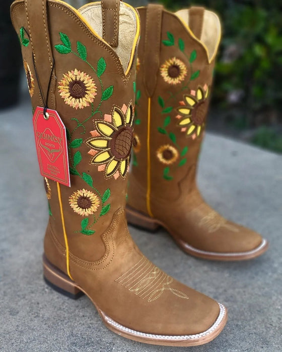 Botas Vaqueras de Cuero con Girasoles para Mujer en Horma Rodeo - 6