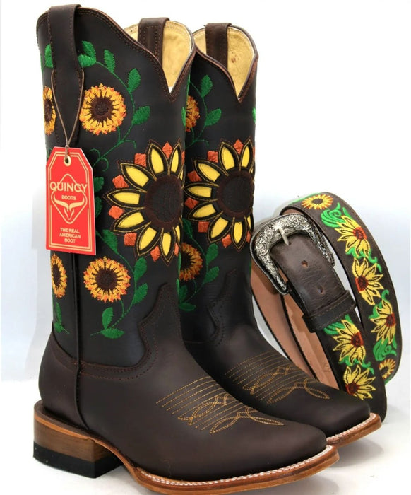 Botas Vaqueras de Cuero con Girasoles para Mujer en Horma Rodeo - 6