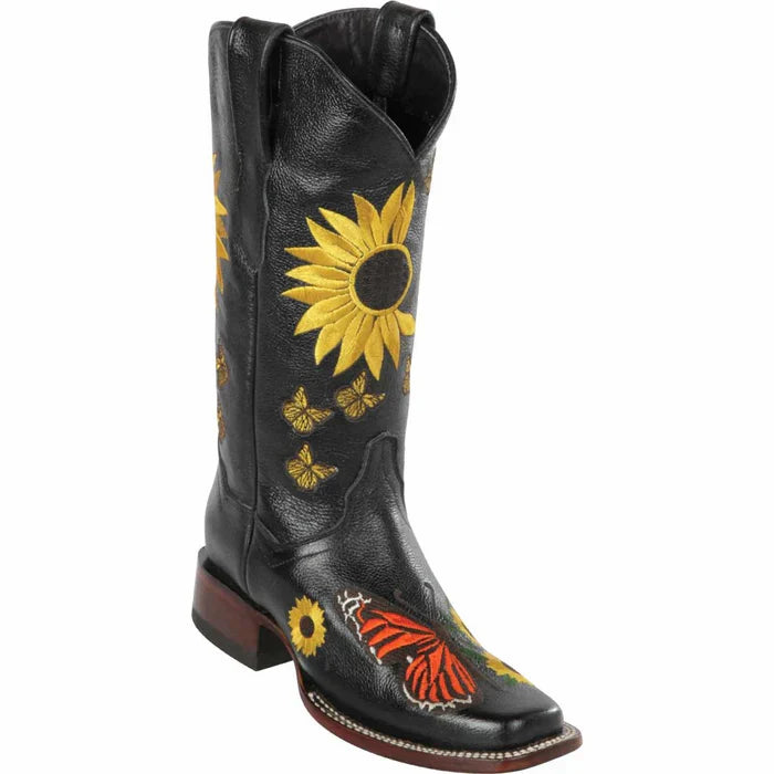 Botas Vaqueras de Cuero con Girasoles para Mujer en Horma Rodeo - 5 USA (Mexico 22)
