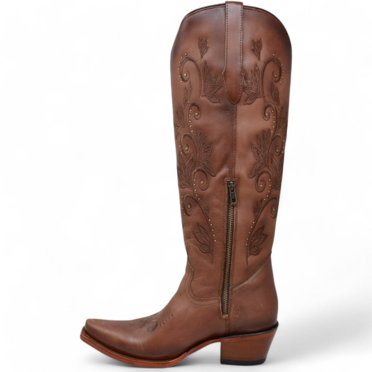 Botas Altas de Cuero Original para Mujer Color Miel Q34T8351 - 5 USA
