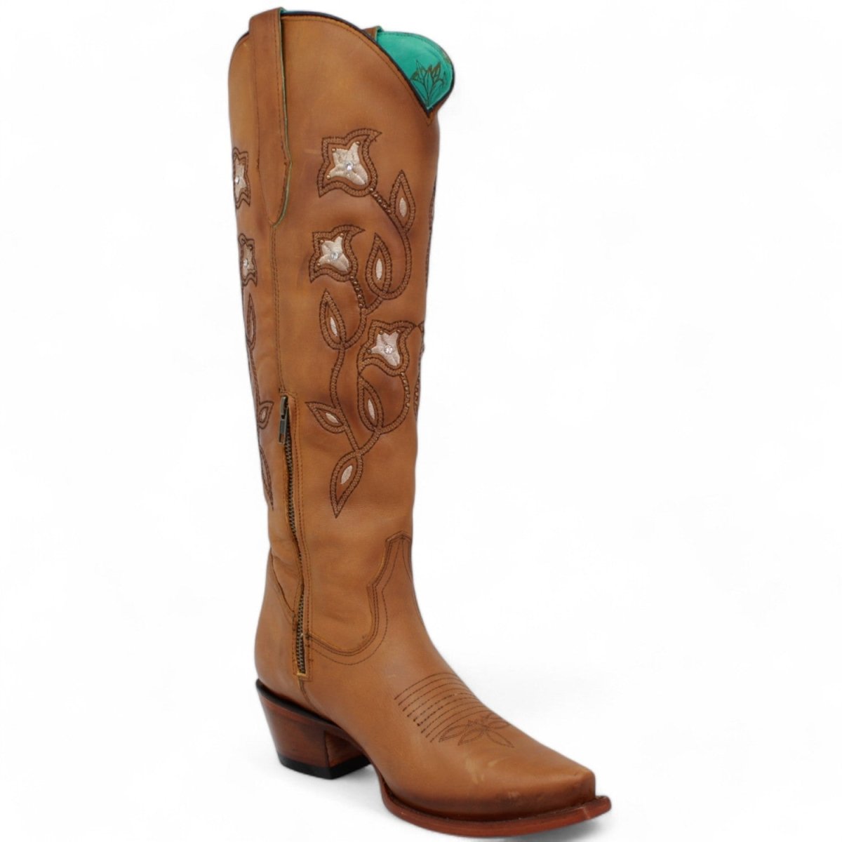 Botas Altas de Cuero Original para Mujer Color Tan Q34T8331 - 5 USA