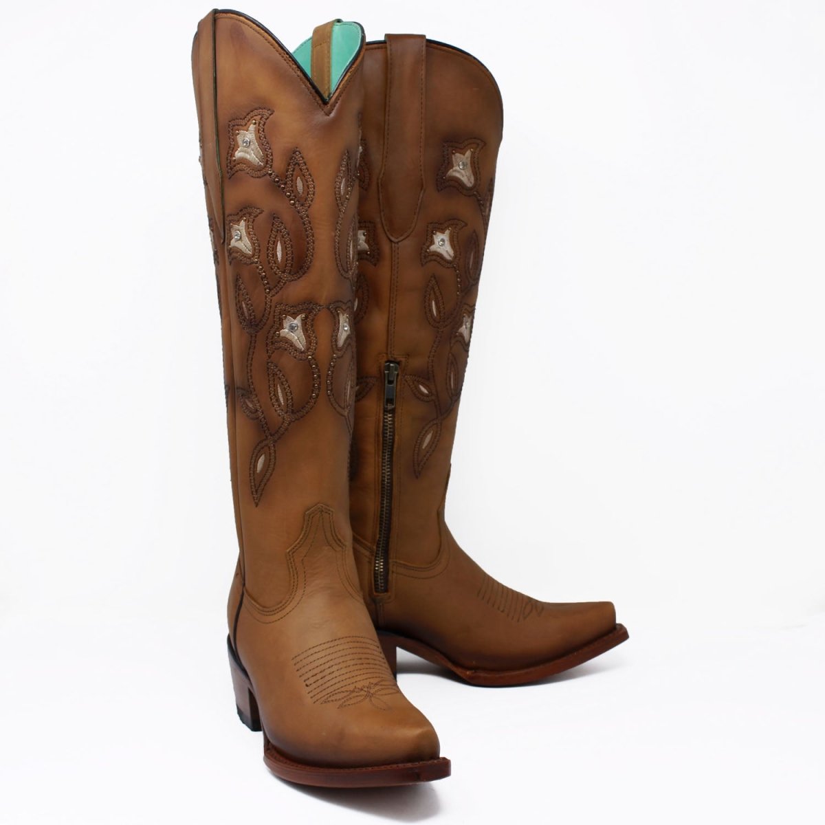 Botas Altas de Cuero Original para Mujer Color Tan Q34T8331 - 5 USA