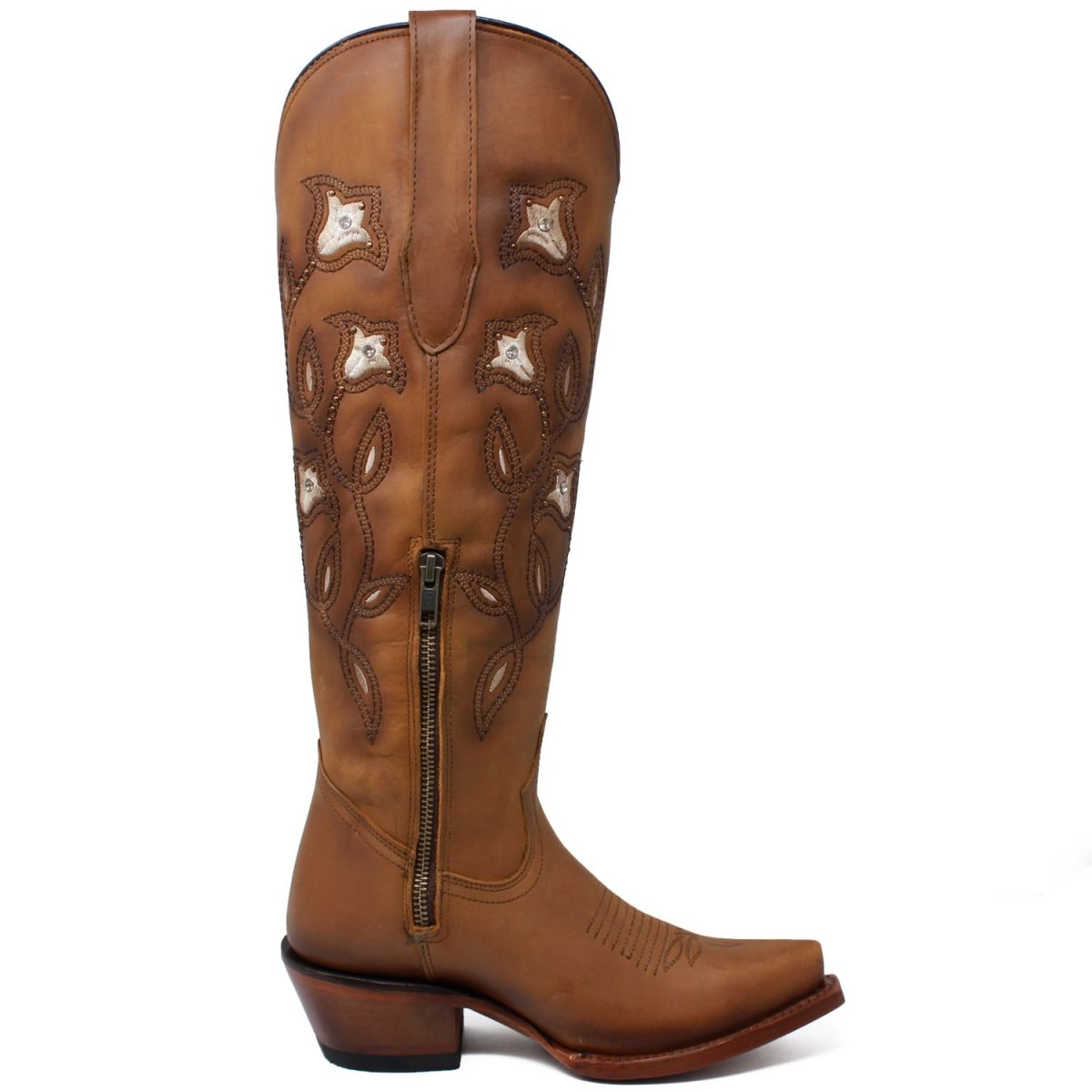 Botas Altas de Cuero Original para Mujer Color Tan Q34T8331 - 5 USA