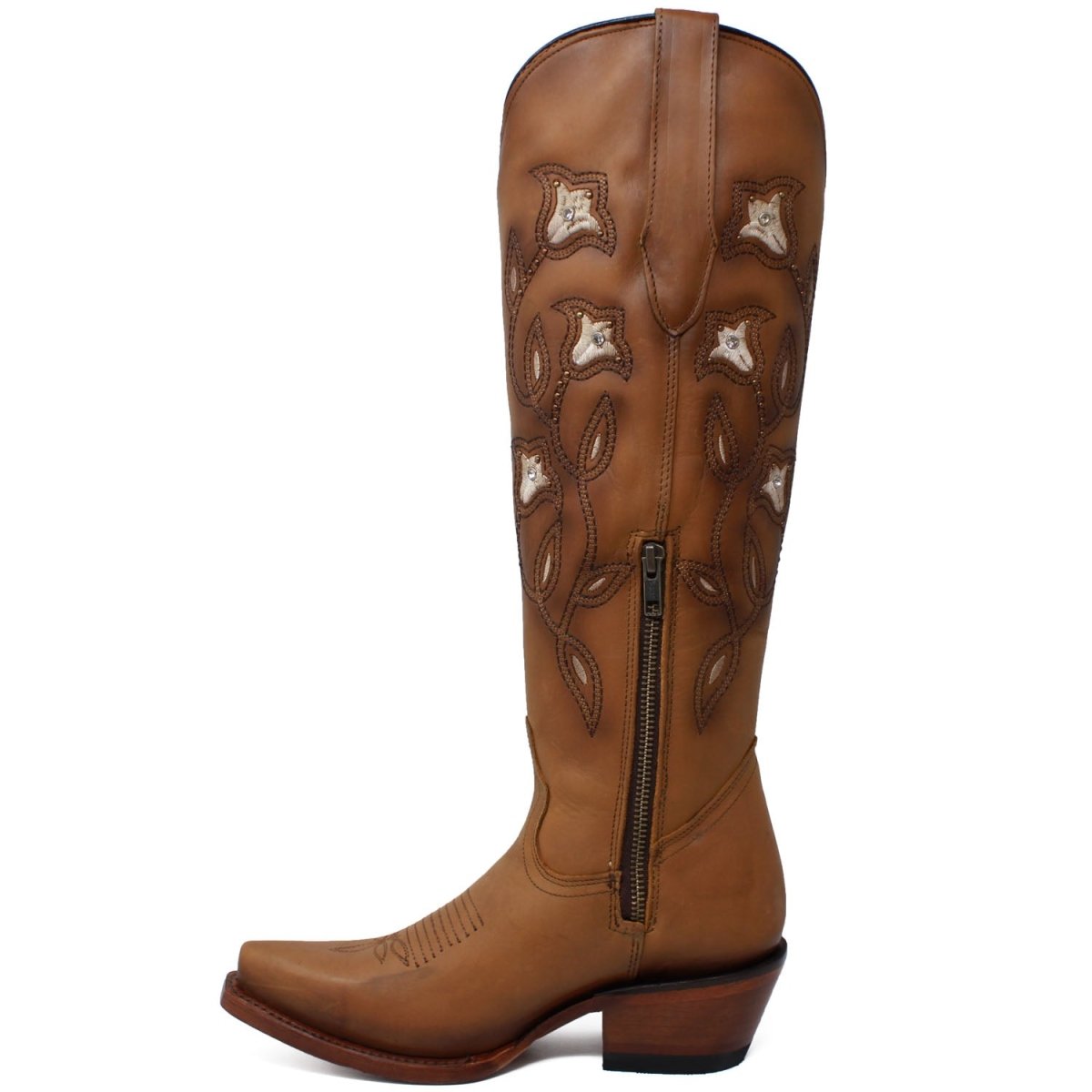 Botas Altas de Cuero Original para Mujer Color Tan Q34T8331 - 5 USA